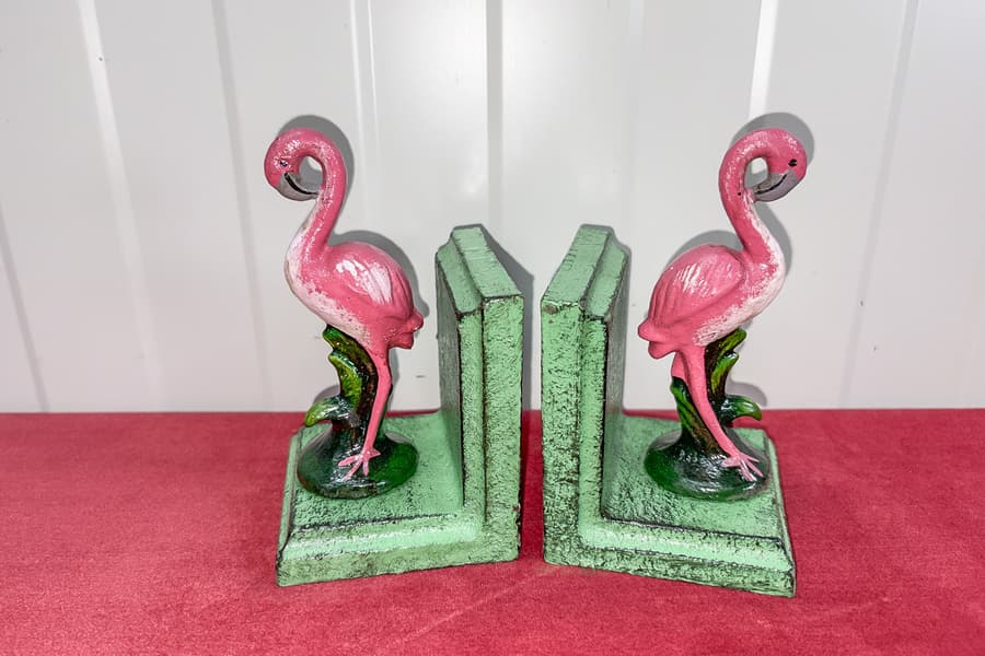 2 Metall Buchstützen Flamingo